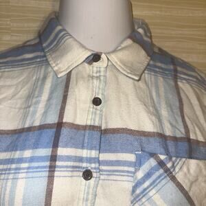 NWT ONEILL Women's Blue & White Plaid Flannel Long Sleeve Shirt M 0622